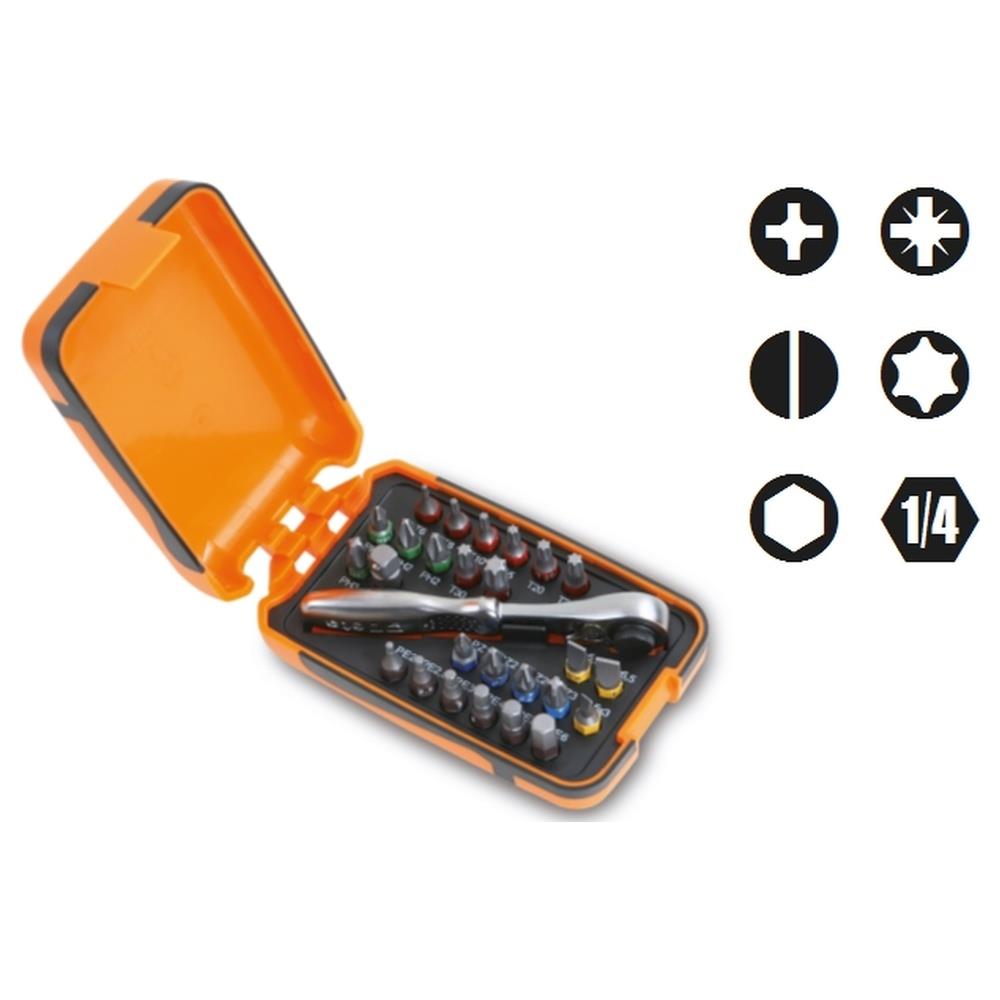 25 inserti per avvitatori, 1 raccordo e 1 cricchetto reversibile in astuccio tascabile beta 860/c27