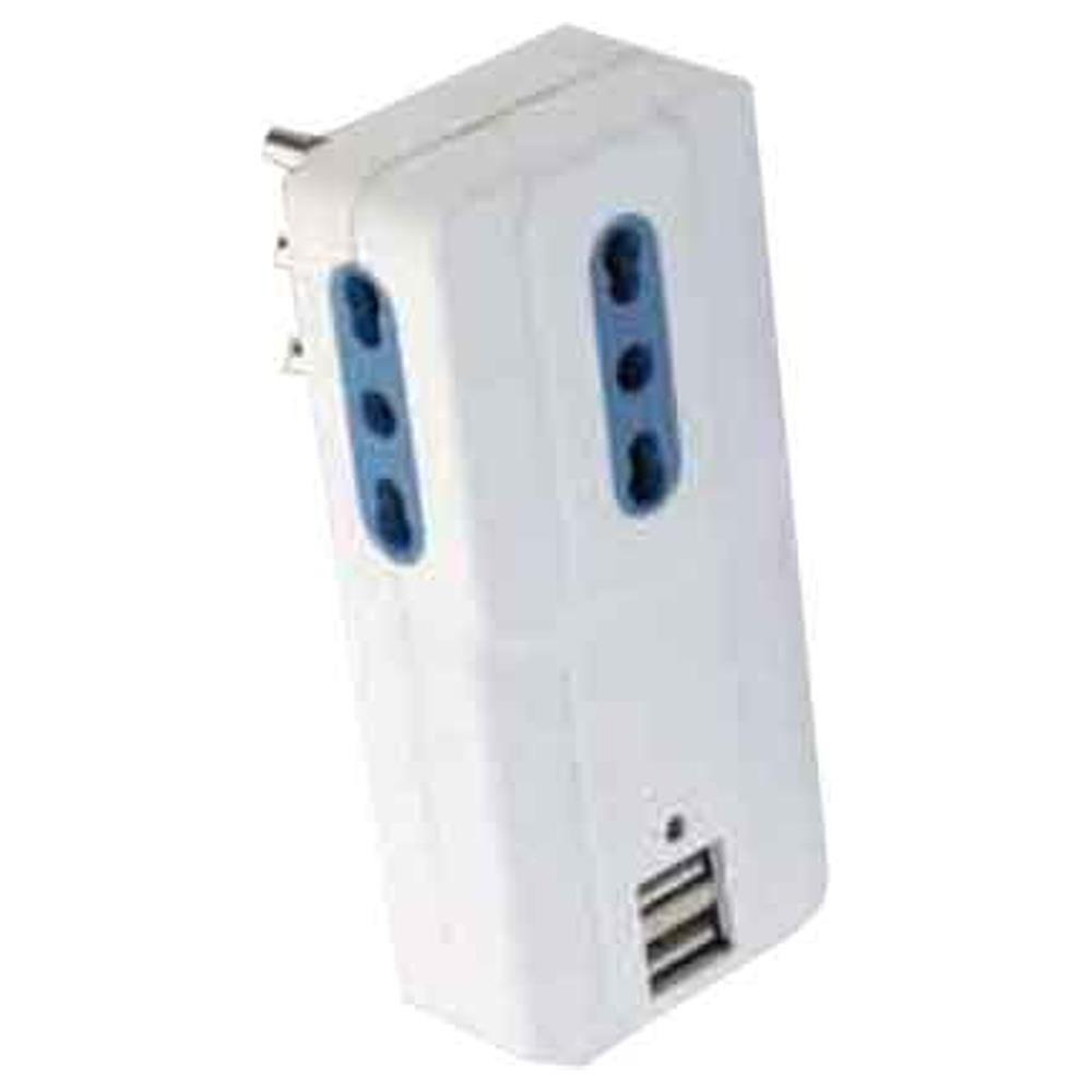 adattatore 3 vie + usb  cardinale spina 16a - 3 prese 10/16a + 2 prese usb dc5v 2,1a