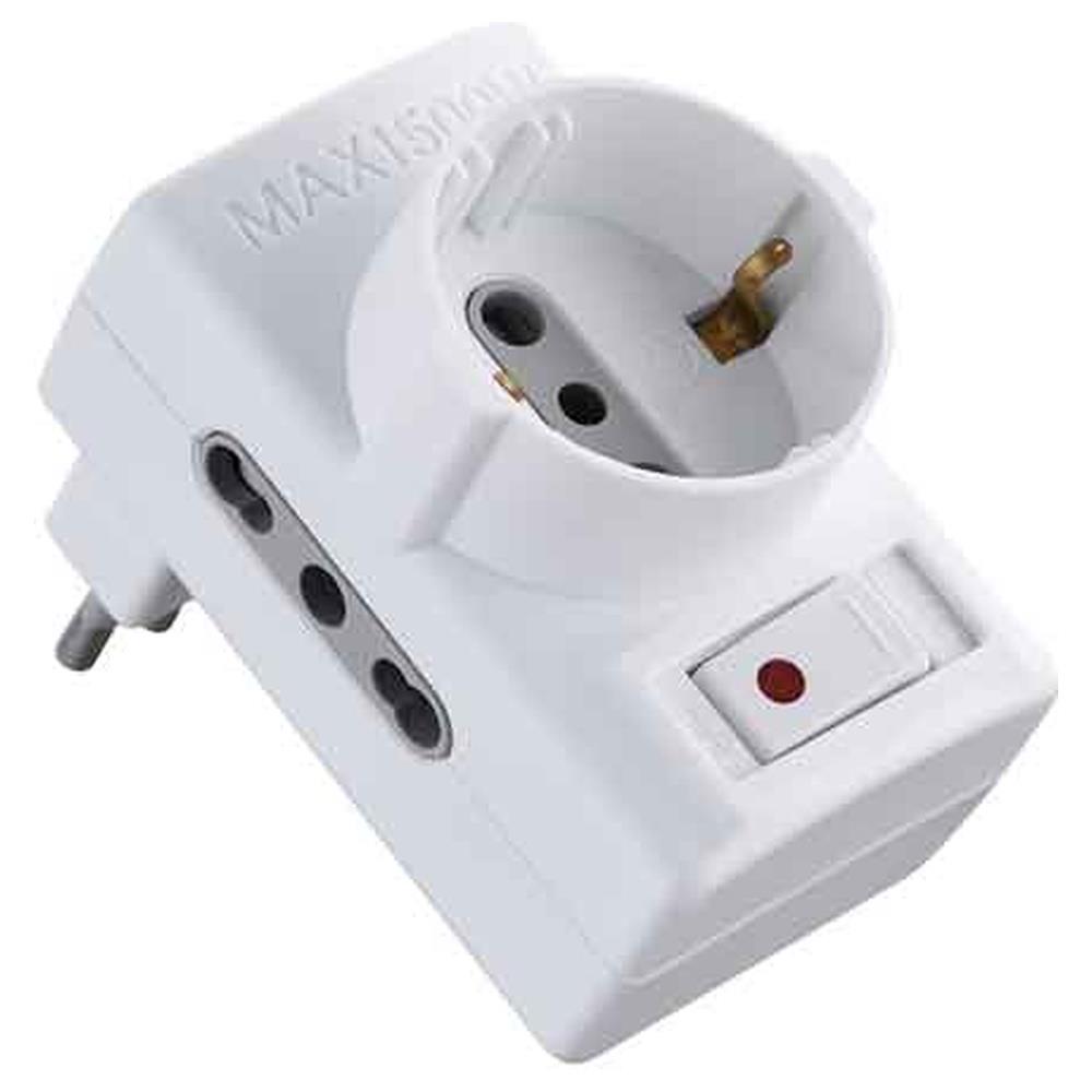adattatore triplo c/interruttore sovraccarico 16a 2p+t - presa 10/16a 2p+t - colore bianco