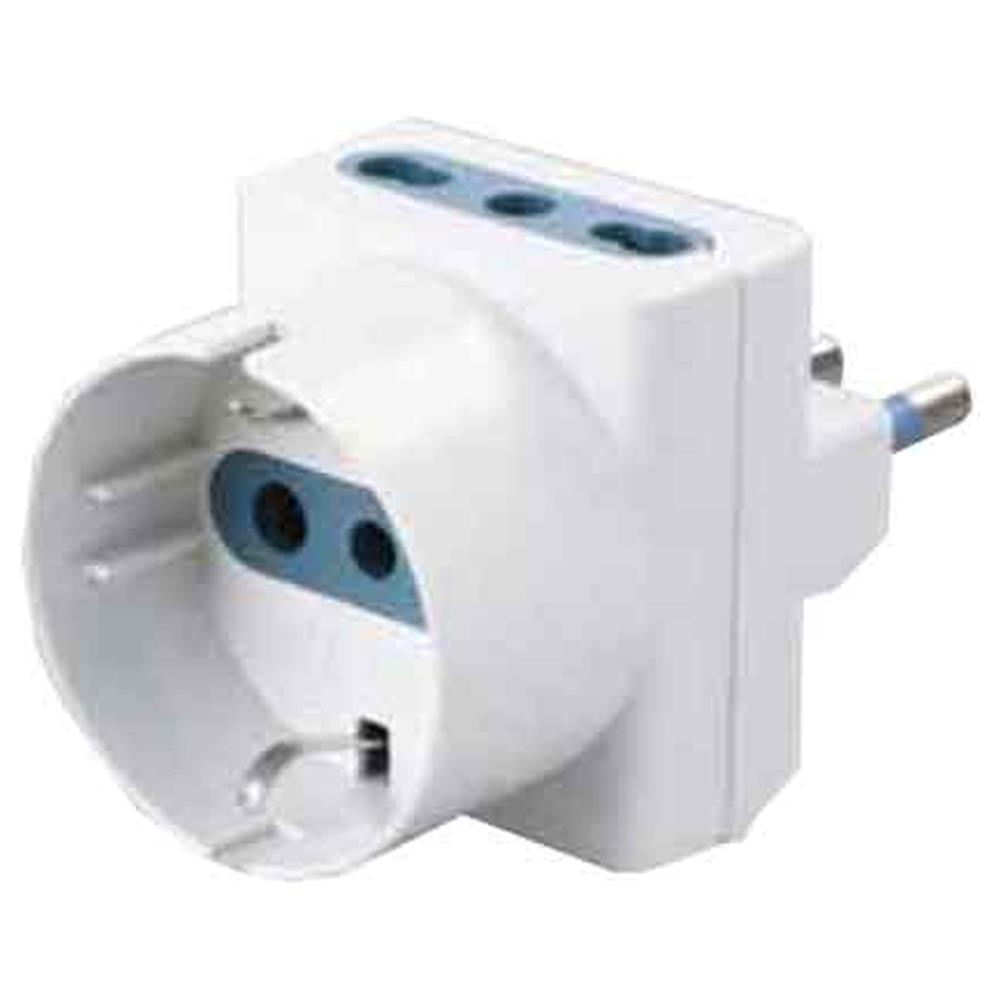 adattatore triplo schuko bivalente 16a cardinale 2p+t- 1presa schuko + 2 prese  10/16a 2p+t