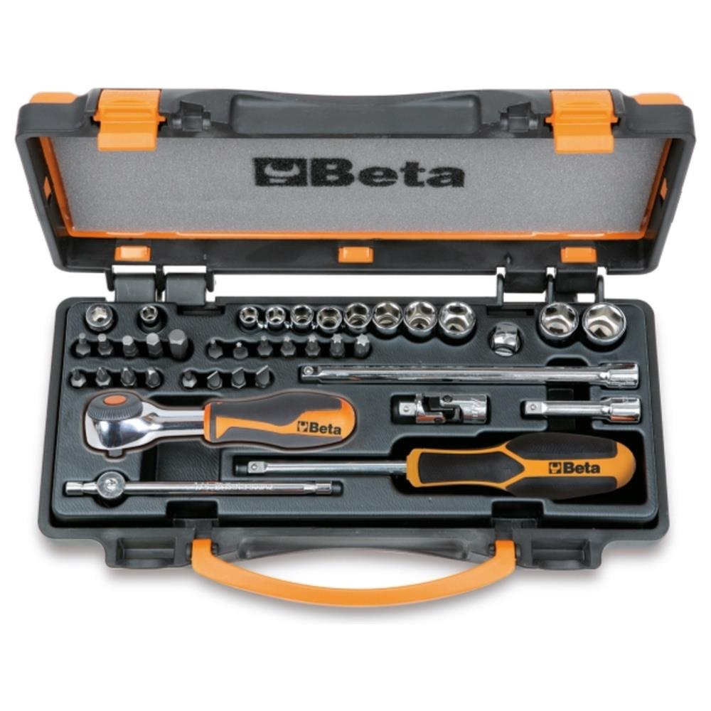 assortimento di 11 chiavi a bussola a mano esagonali, 20 inserti per avvitatori e 7 accessori in termoformato rigido, in cassetta di lamiera beta 900/c11hr