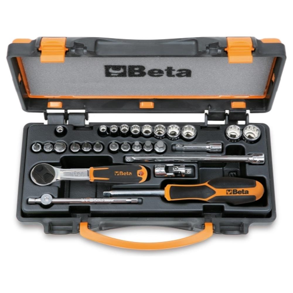 assortimento di 11 chiavi a bussola a mano poligonali, 11 a giravite e 6 accessori in cassetta di lamiera beta 900mb/c28
