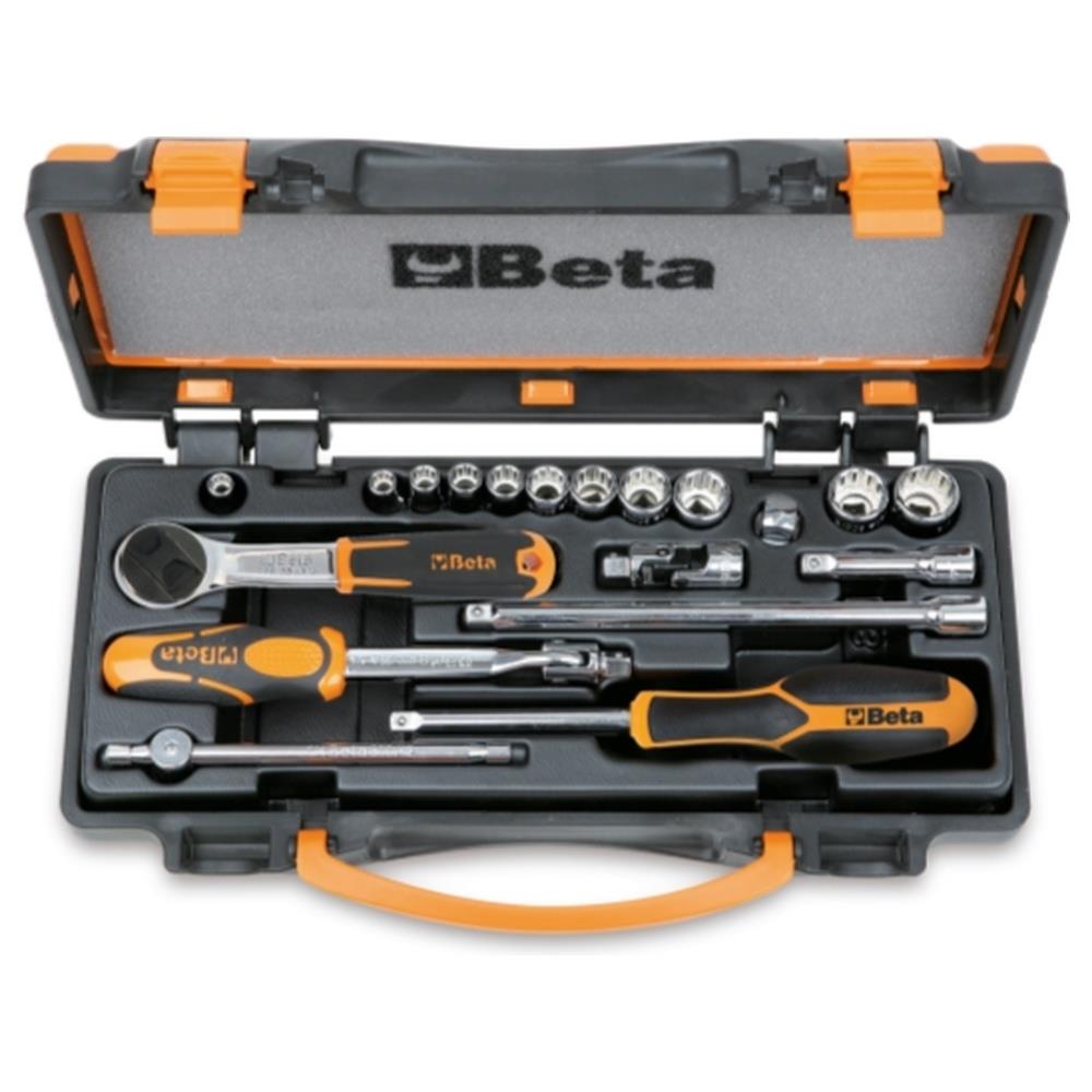 assortimento di 11 chiavi a bussola a mano poligonali e 8 accessori in cassetta di lamiera beta 900mb/c19