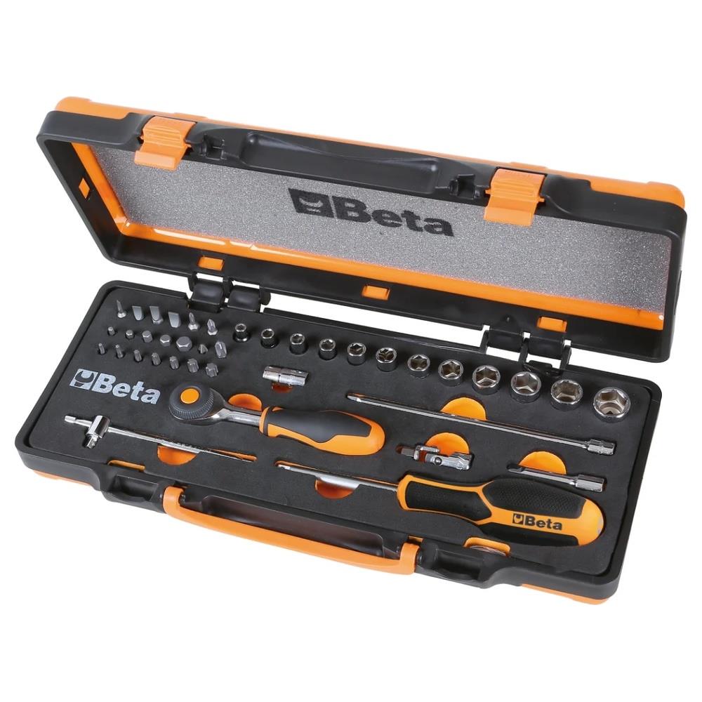 assortimento di 12 chiavi a bussola a mano esagonali, 20 inserti per avvitatori e 7 accessori in termoformato morbido, in cassetta di lamiera beta 900/c12mr
