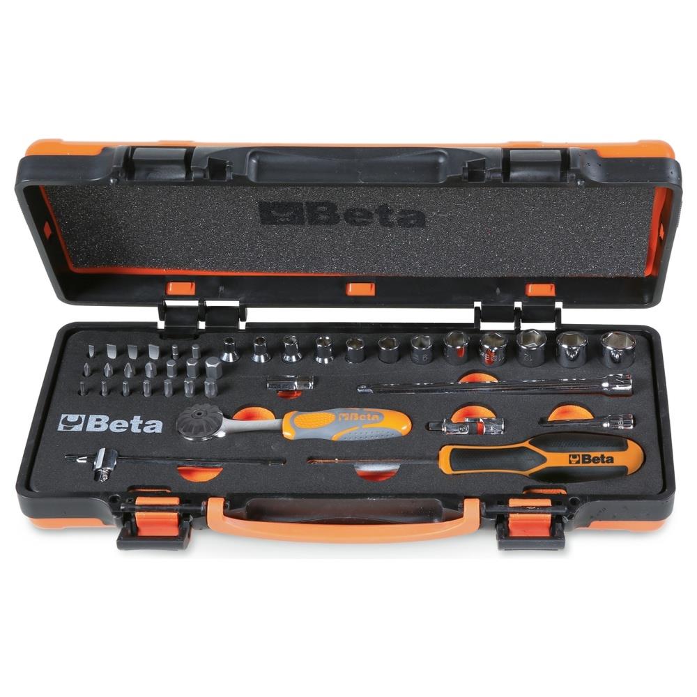 assortimento di 12 chiavi a bussola a mano esagonali, 20 inserti per avvitatori e 7 accessori in termoformato morbido, in cassetta di lamiera beta 900/c12mz