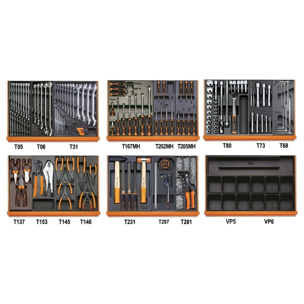 assortimento di 144 utensili per manutenzioni industriali in termoformato rigido in abs beta 5904vi/3t