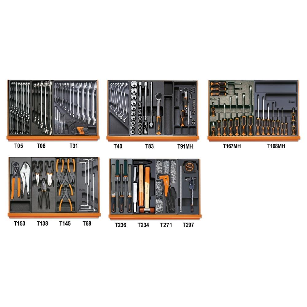 assortimento di 152 utensili per manutenzioni industriali in termoformato rigido in abs beta 5904vi/2t