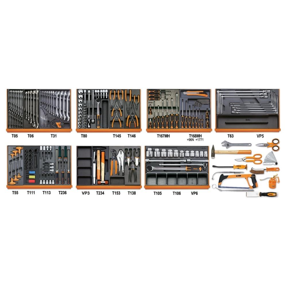assortimento di 193 utensili per autoriparazione in termoformato rigido in abs beta 5908vg/2t