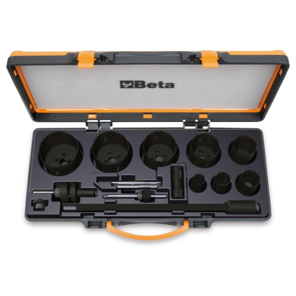 assortimento di seghe a tazza e accessori per elettricisti in cassetta di metallo beta 450/c15