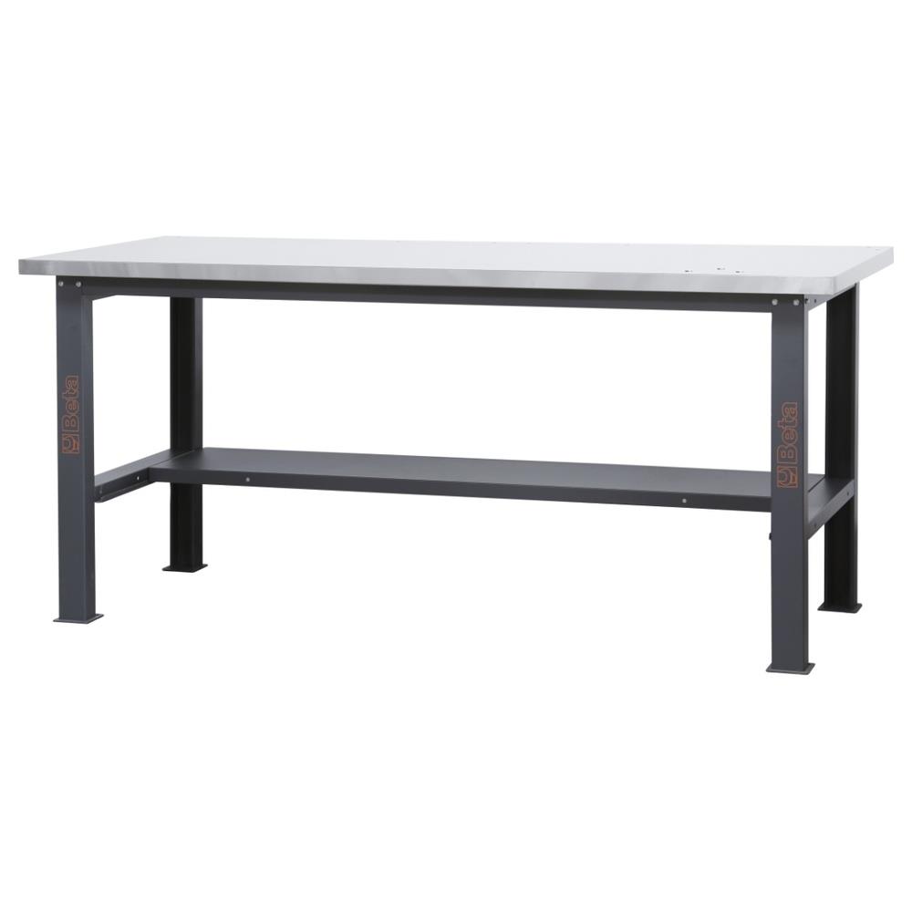 banco da lavoro semplice con piano mdf rivestito in acciaio inox, lunghezza 2,1 m beta c58bc-x2,1