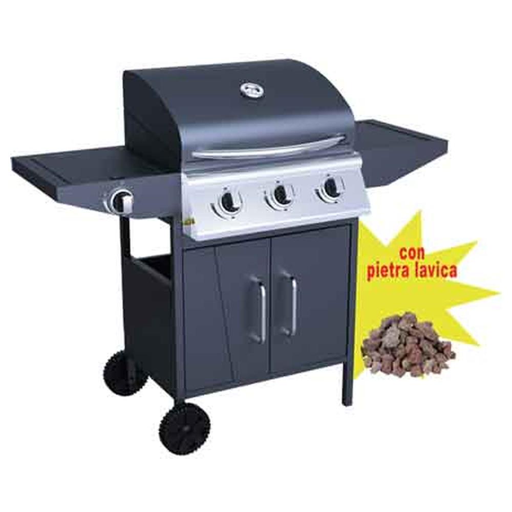 barbecue a gas tre fuochi c/fornellone carrara cardinale con 3 kg di pietra lavica