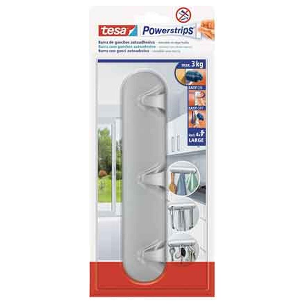 barra adesiva con ganci 'powerstrips' tesa 2,8 x12 cm, 3 ganci - portata 3 kg