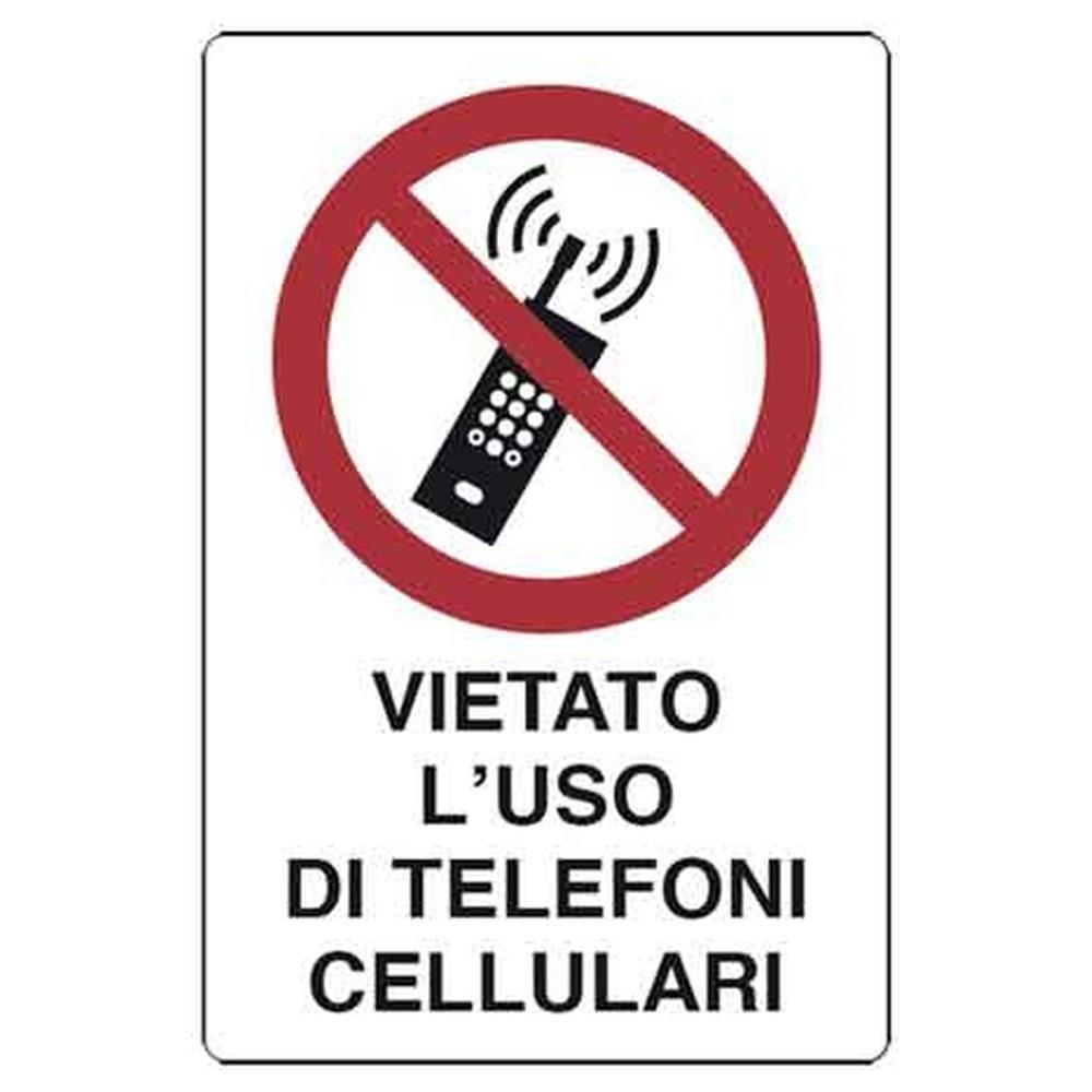cartello adesivo  vietato l uso dei tel. cellulari  30x20 cm
