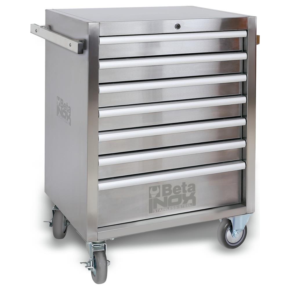 cassettiera mobile con sette cassetti in acciaio inossidabile con ruote antitraccia betainox c04tss-7