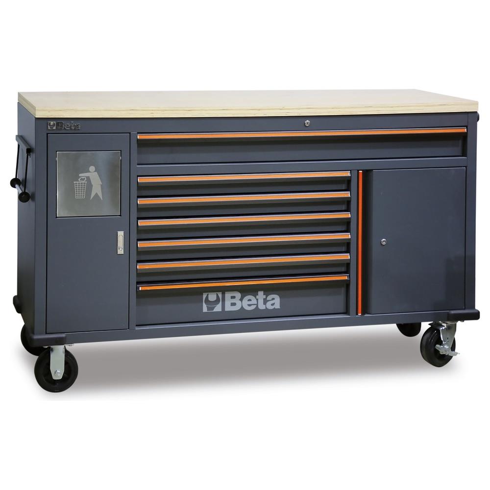 cassettiera mobile work station con 7 cassetti e cestino portarifiuti integrato betac45pro c45pro 2.0 mws/w