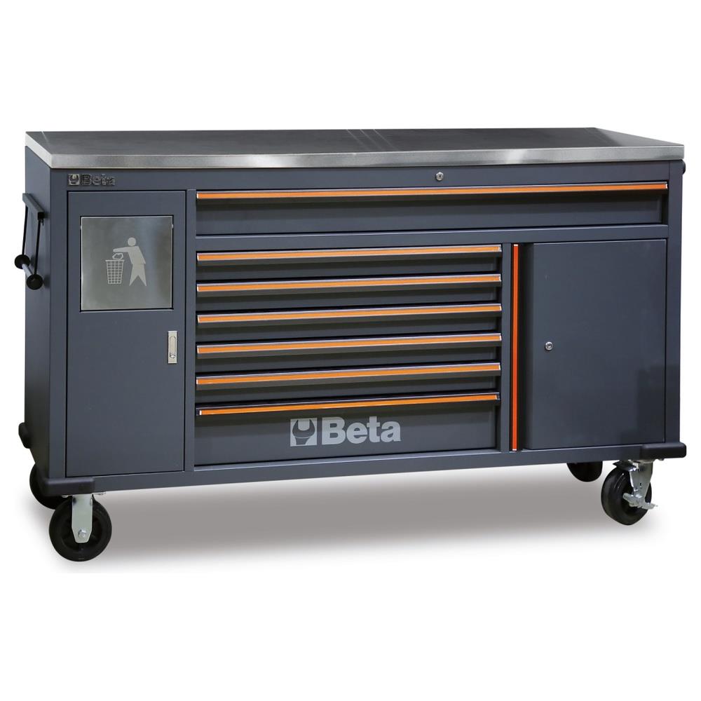 cassettiera mobile work station con 7 cassetti e cestino portarifiuti integrato betac45pro c45pro 2.0 mws/x