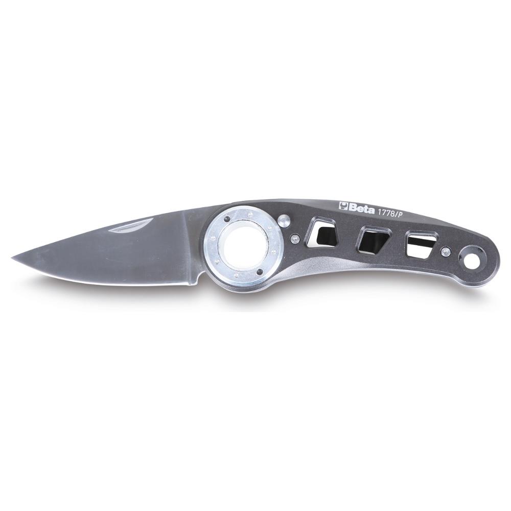 coltello a serramanico lama ed impugnatura in acciaio inossidabile a alluminio, con apertura a pulsante beta 1778p