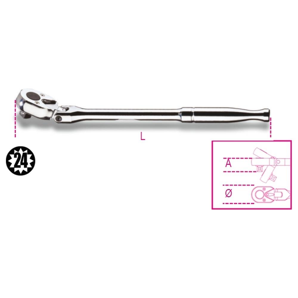 cricchetto reversibile snodato con attacco quadro maschio 3/8" con impugnatura in metallo cromato beta 910m/56