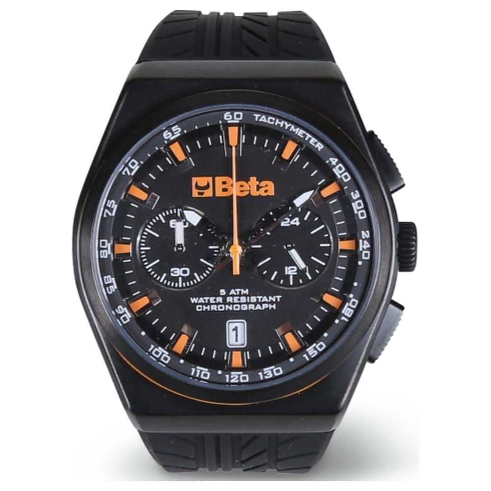cronografo, cassa in acciaio, water resistant 5atm, cinturino in silicone betacollection 9593a