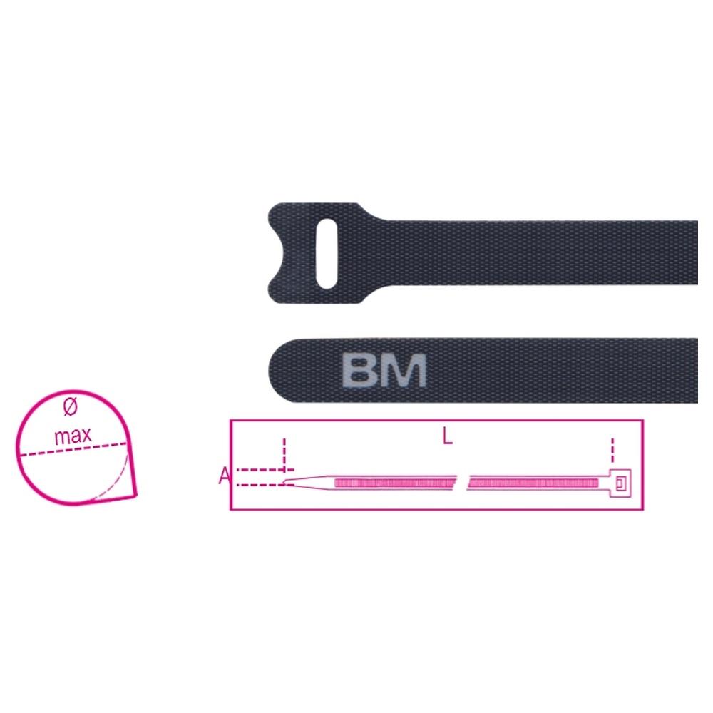 fascette in velcro riapribili a strappo, colore nero bmgroup 1748-nv
