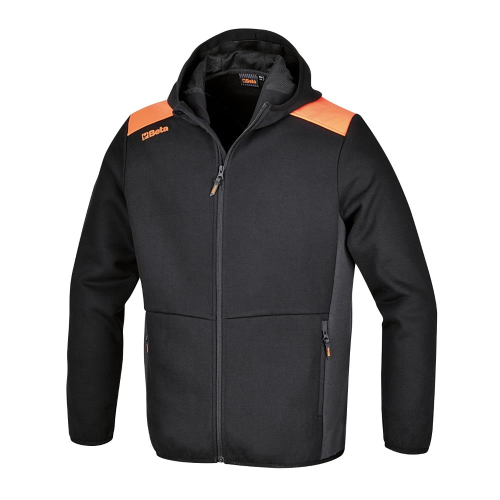 felpa zip lunga con cappuccio, nera con inserti in grigio antracite beta 7566ng xs