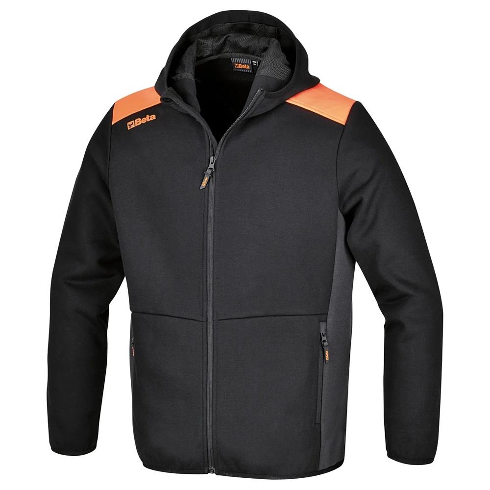 felpa zip lunga con cappuccio, nera con inserti in grigio antracite beta 7566ng