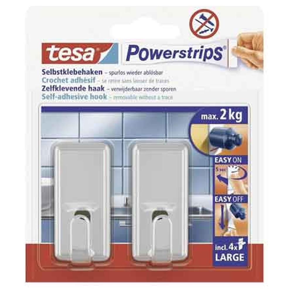 gancio rettangolare 'powerstrips' argento mod. l, 2 ganci + 4 strisce - portata 2 kg