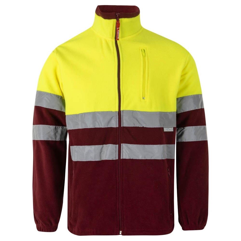 giacca velilla in pile bicolor cod 183 granata/giallo fluo xs