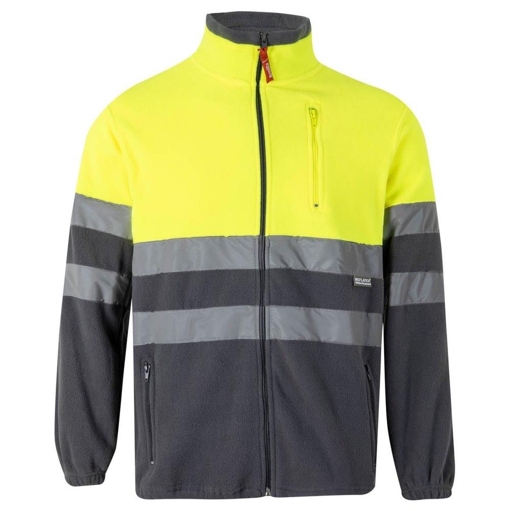 giacca velilla in pile bicolor cod 183 grigio/giallo fluo xs