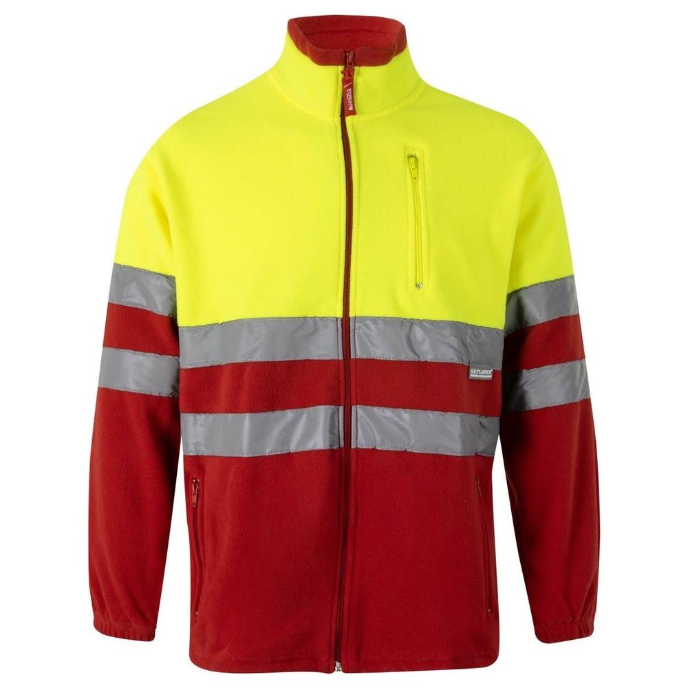 giacca velilla in pile bicolor cod 183 rosso/giallo fluo xs