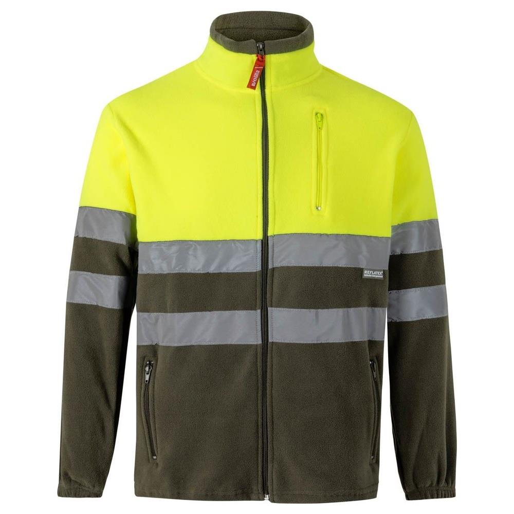 giacca velilla in pile bicolor cod 183 verde militare/giallo fluo xs