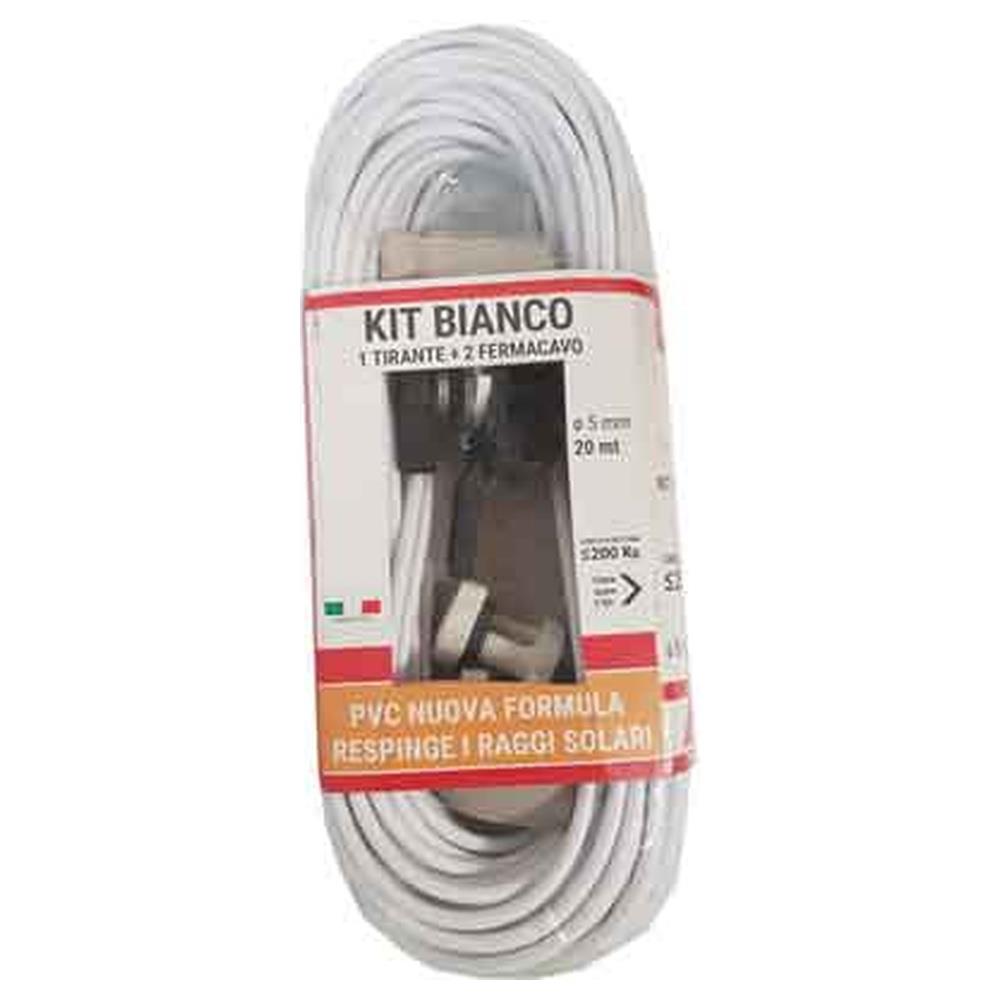 kit cavetto stendibiancheria biancone matassa ø 5 mm - 20 mt - 1 tirante + 2 fermacavi