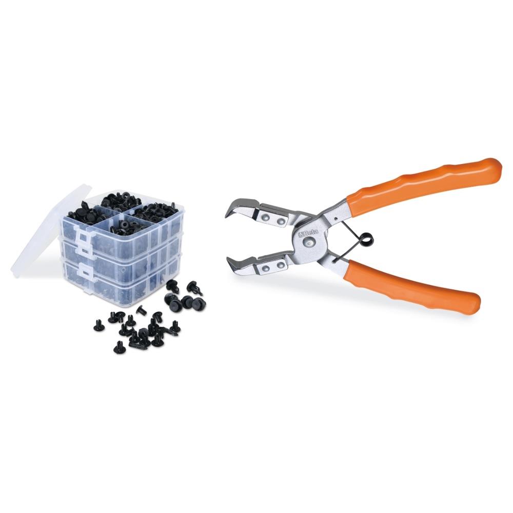 kit pinze per pioli con assortimento clips in plastica beta 1478/k3