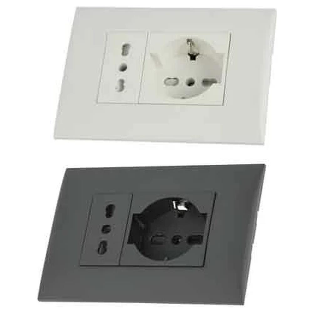 kit presa bivalente-italiana/tedesca con supporto e placca electraline