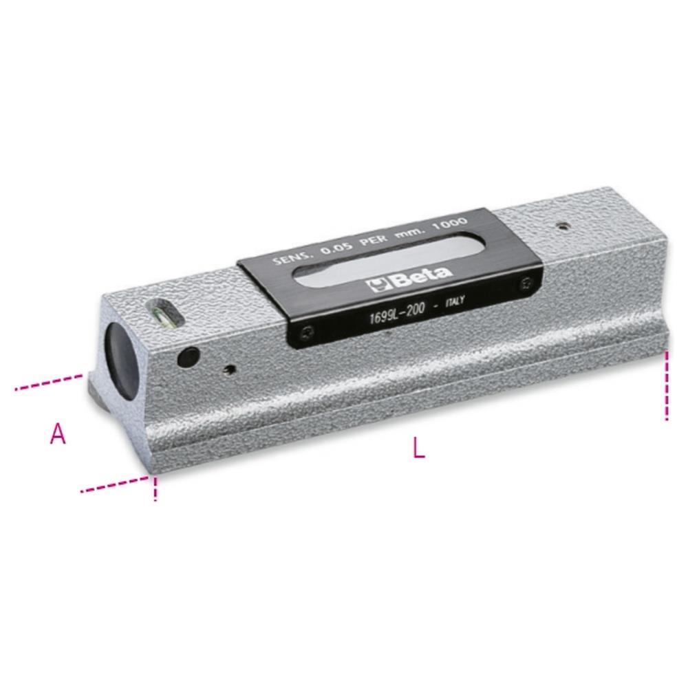 livella lineare di precisione in ghisa con base prismatica rettificata a 2 fiale infrangibili in astuccio di legno beta 1699l