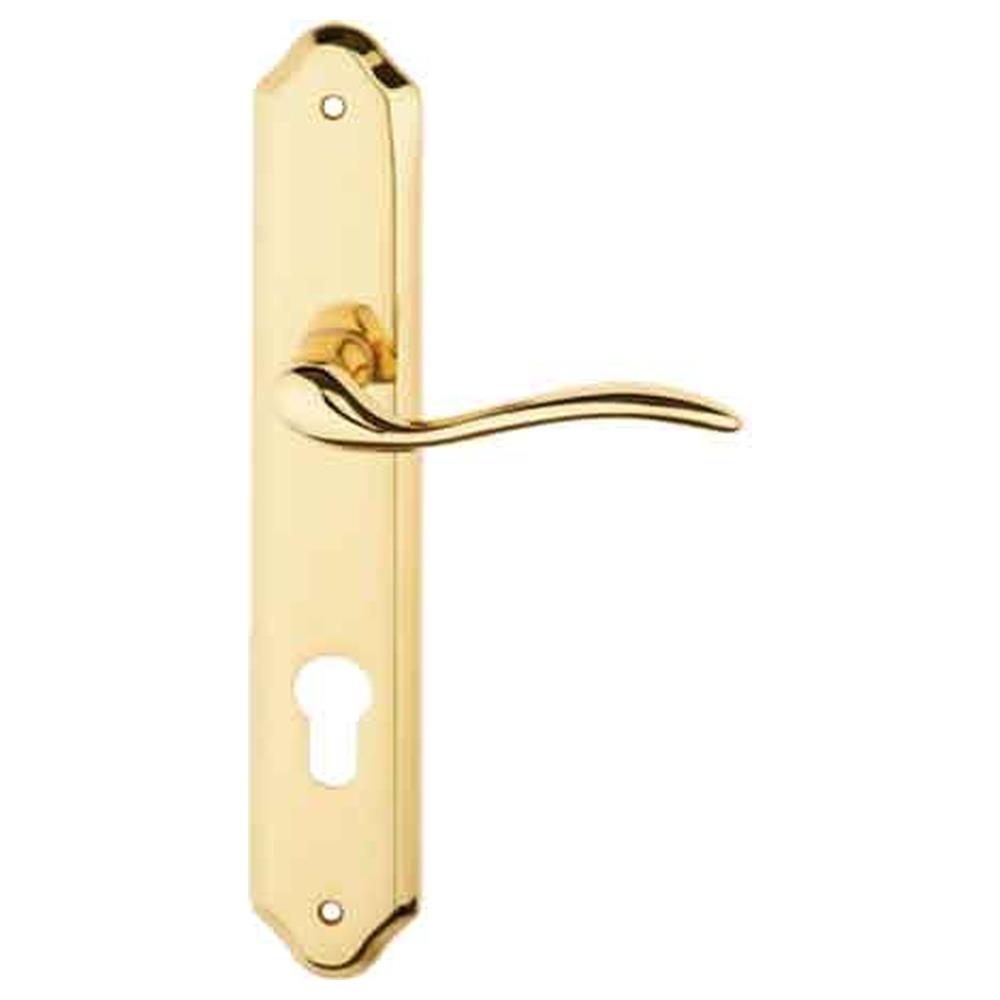 maniglia 'minorca' con placca foro yale oro lucido