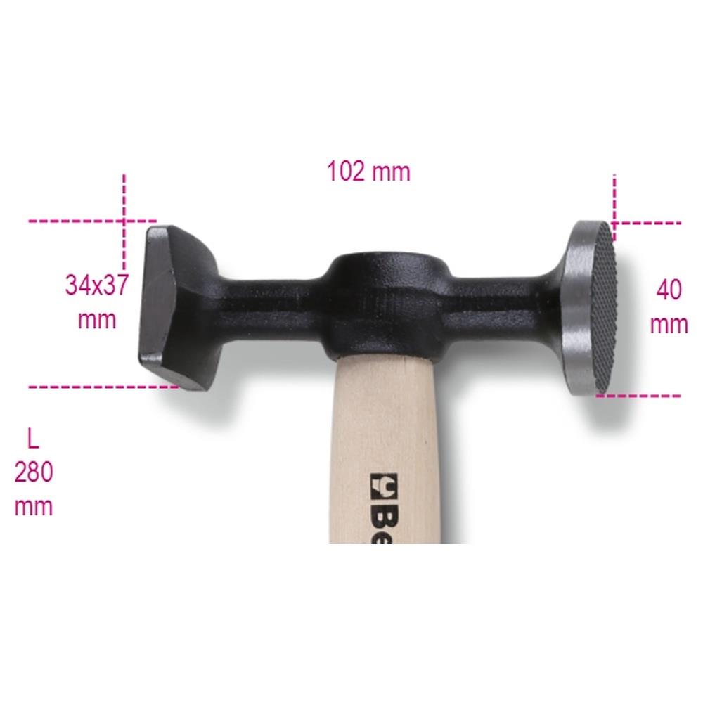martelli con teste piane tonda zigrinata e quadra liscia manico in legno beta 1357z/45