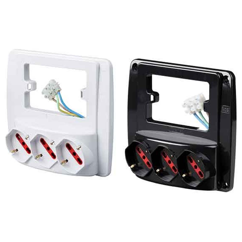 multipresa da incasso schuko emilia smart rosi 3 prese schuko 2p+t 10/16a - colore nero