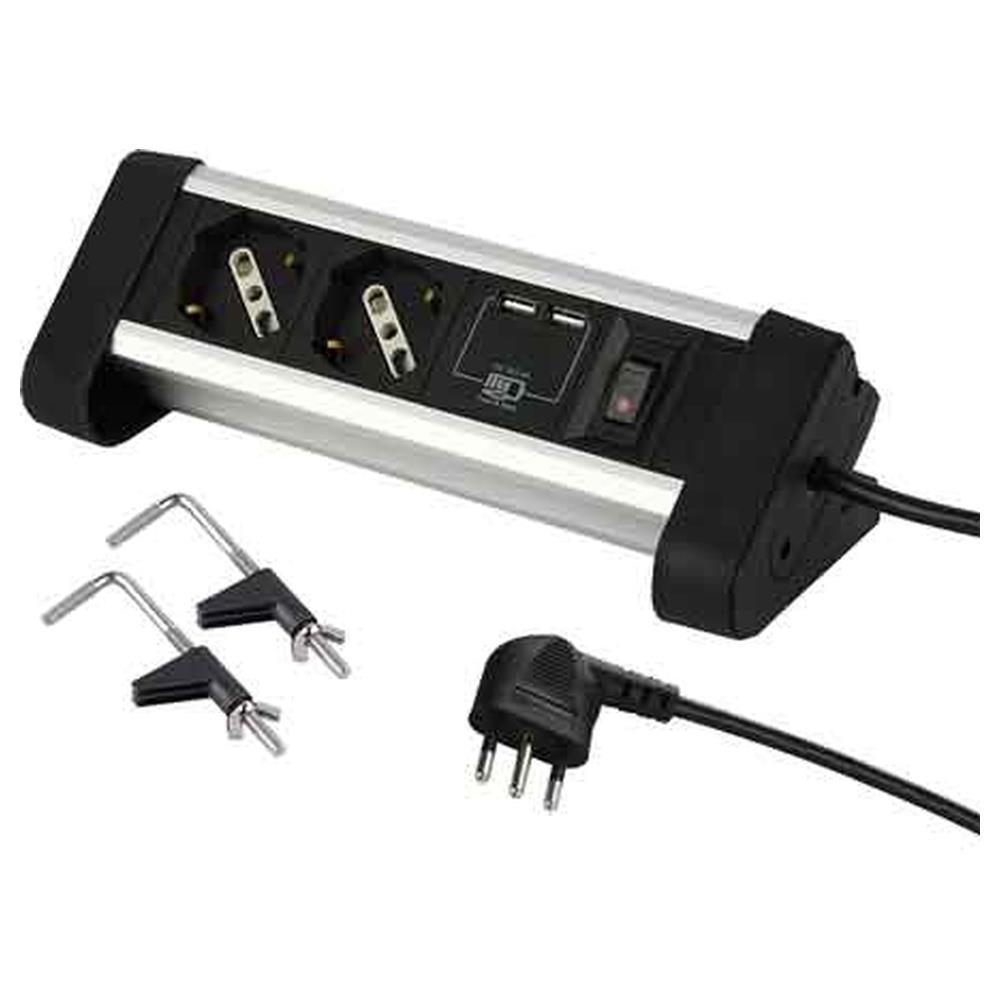 multipresa da scrivania con interruttore 2 posti + 2 usb