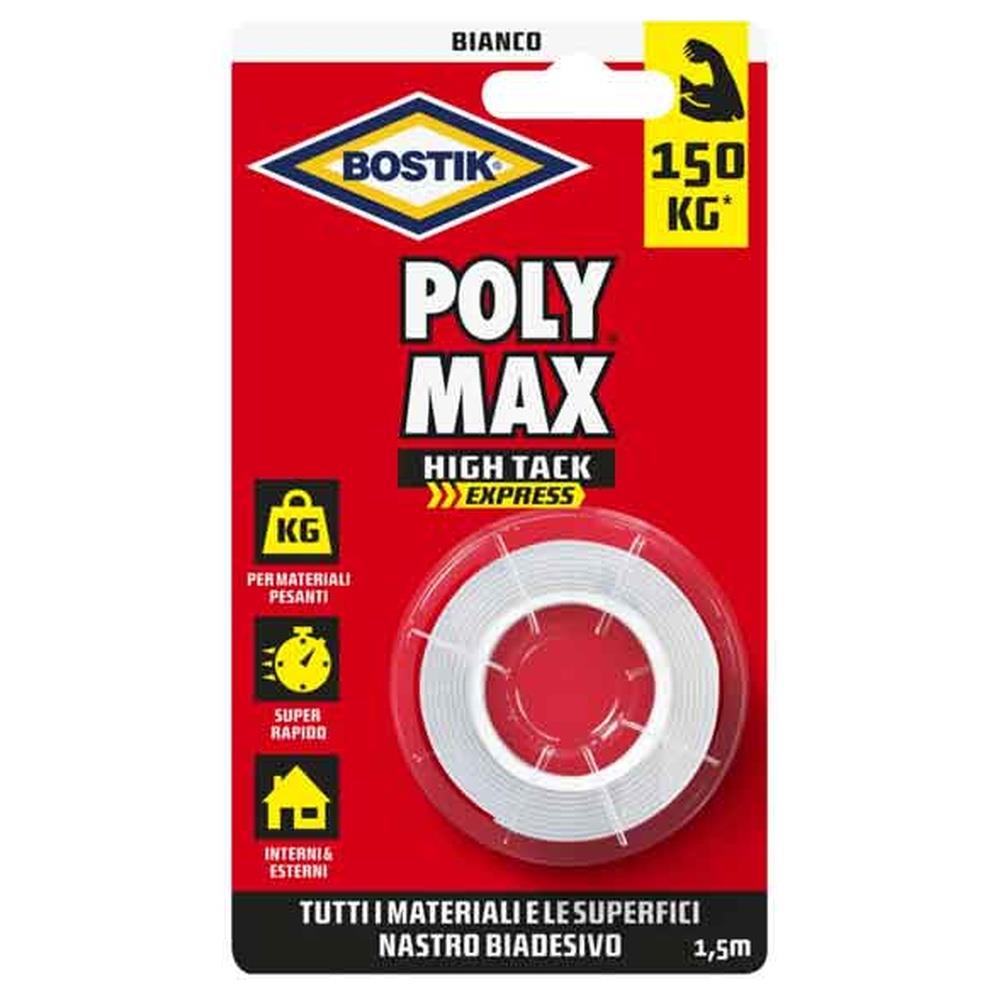 nastro biadesivo 'poly max high tack express' bostik mm 19x1,5 mt - colore bianco