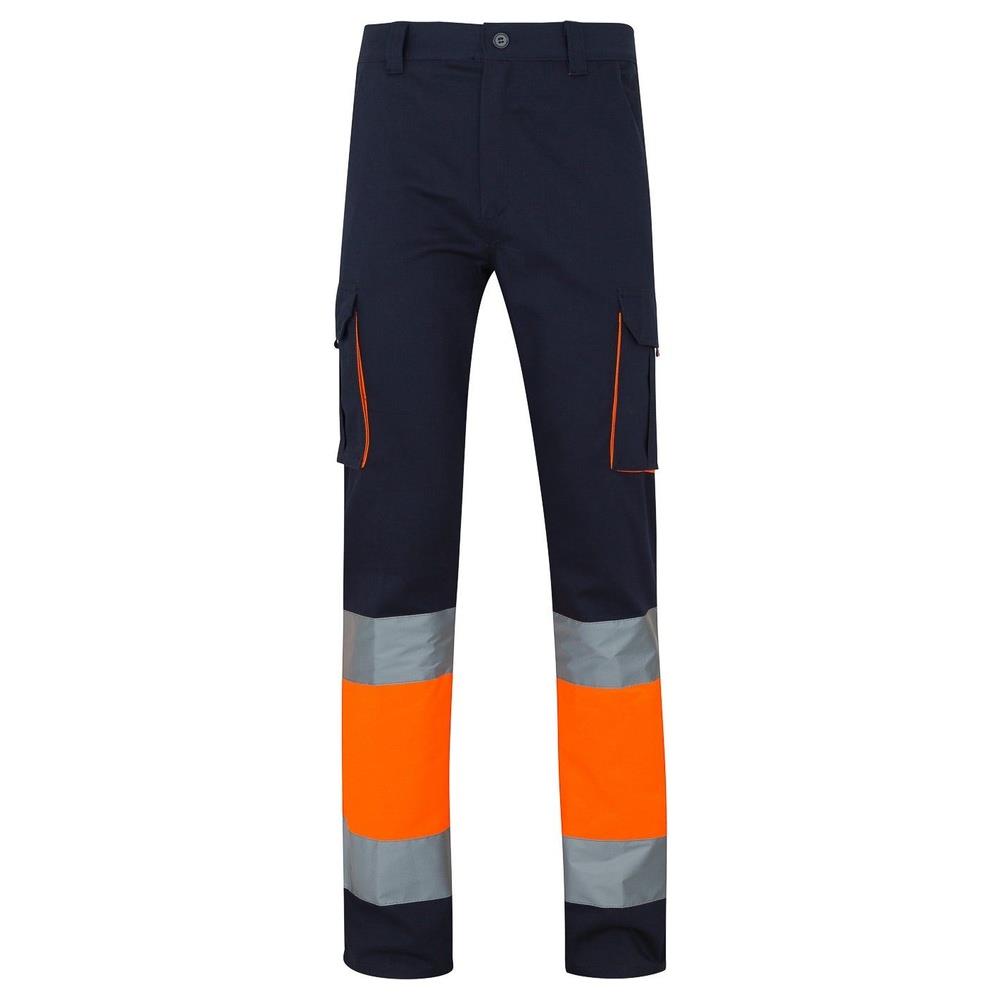 pantaloni velilla 100% cotone bicolor multitasch cod 303007 navy/arancio fluo s