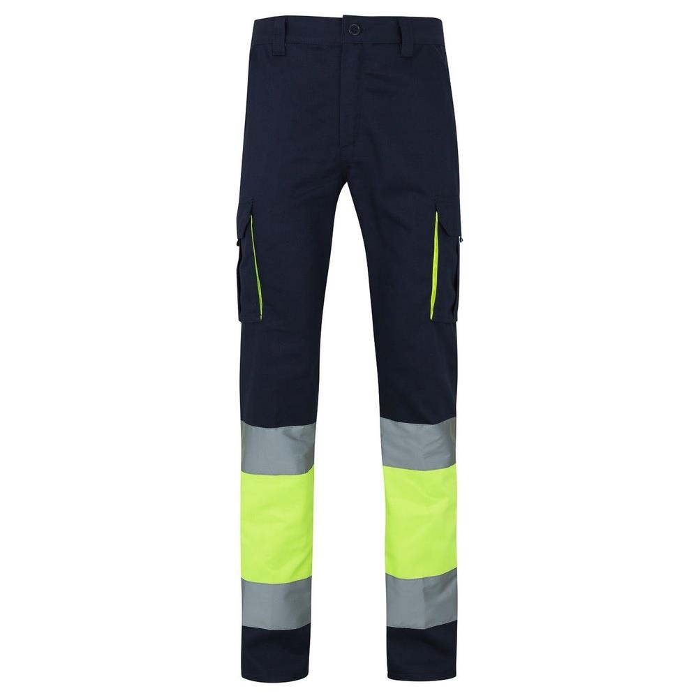 pantaloni velilla 100% cotone bicolor multitasch cod 303007 navy/giallo fluo s