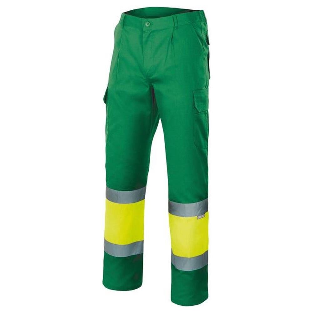 pantaloni velilla bicolor multitasche cod 157 verde erba/giallo fluo s