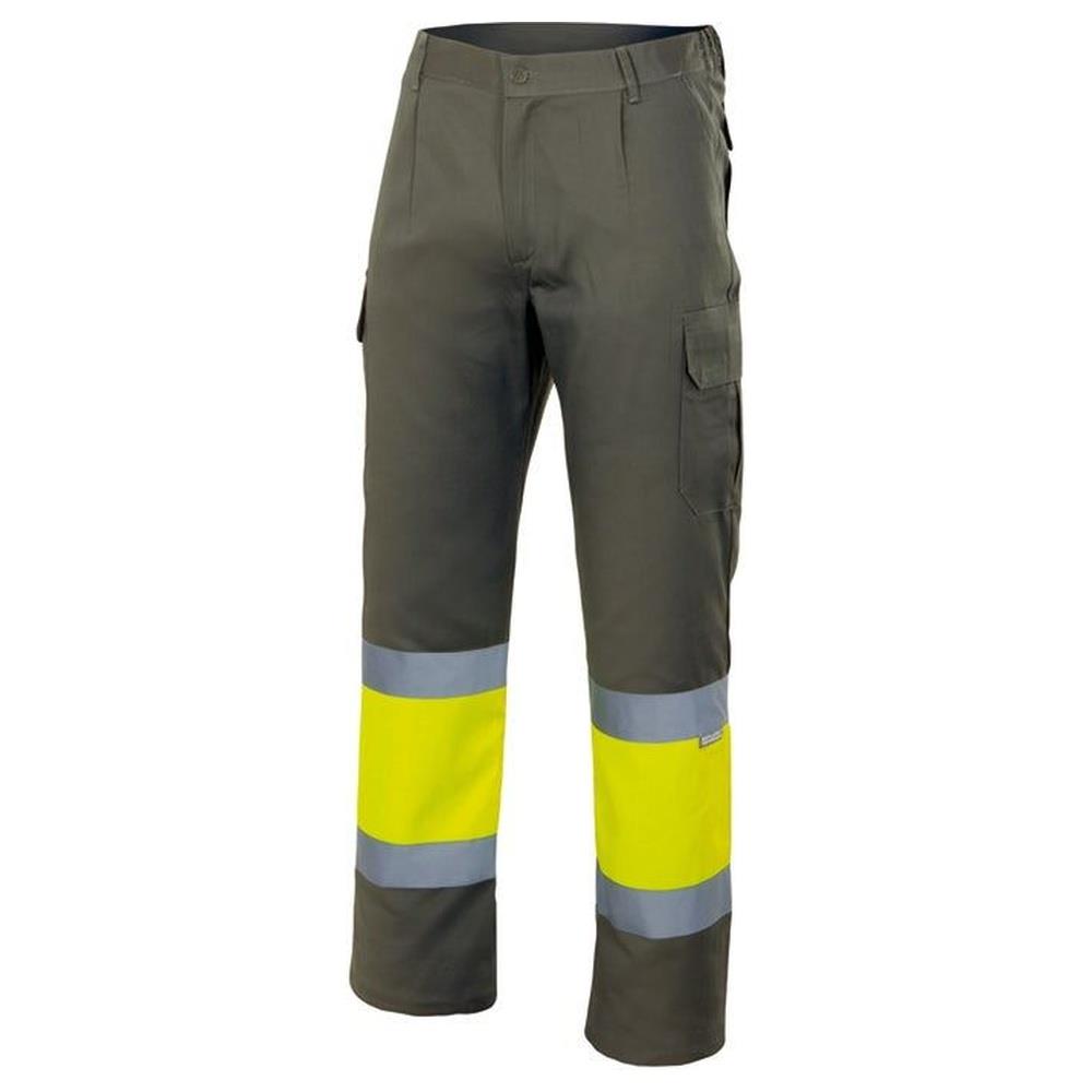 pantaloni velilla foderati bicolor multitasche cod 156 verde militare/giallo fluo s