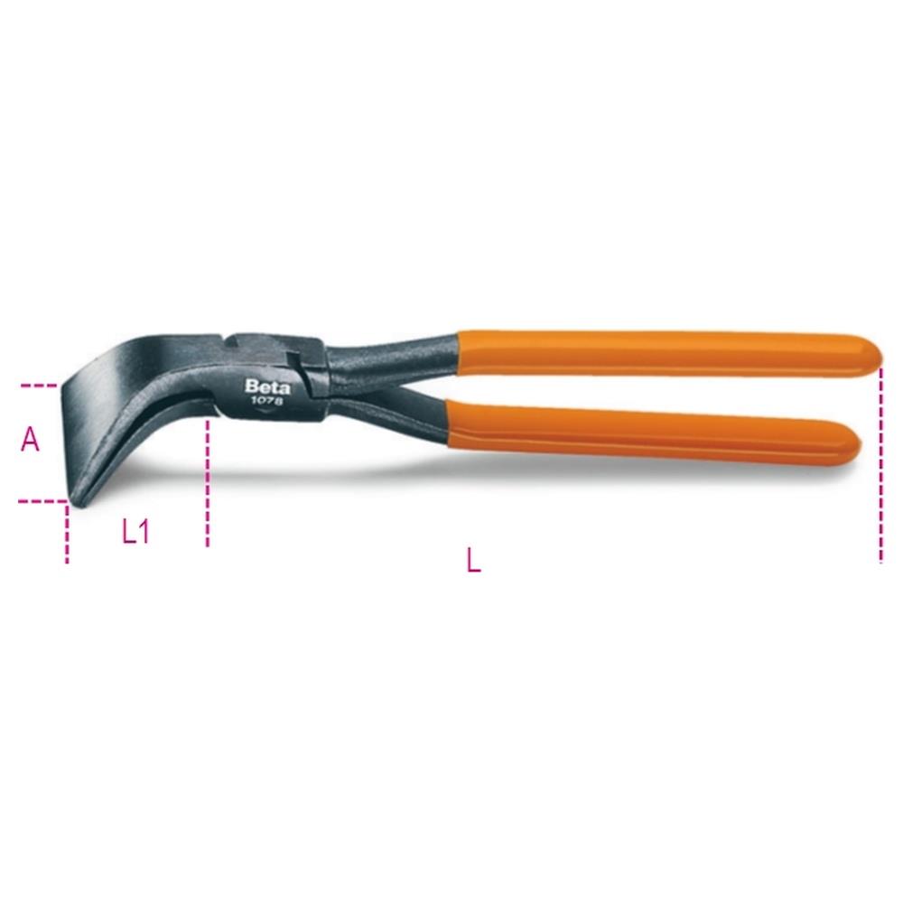 pinza a becchi larghi piegati a 45° per lattonieri manici ricoperti in pvc beta 1078