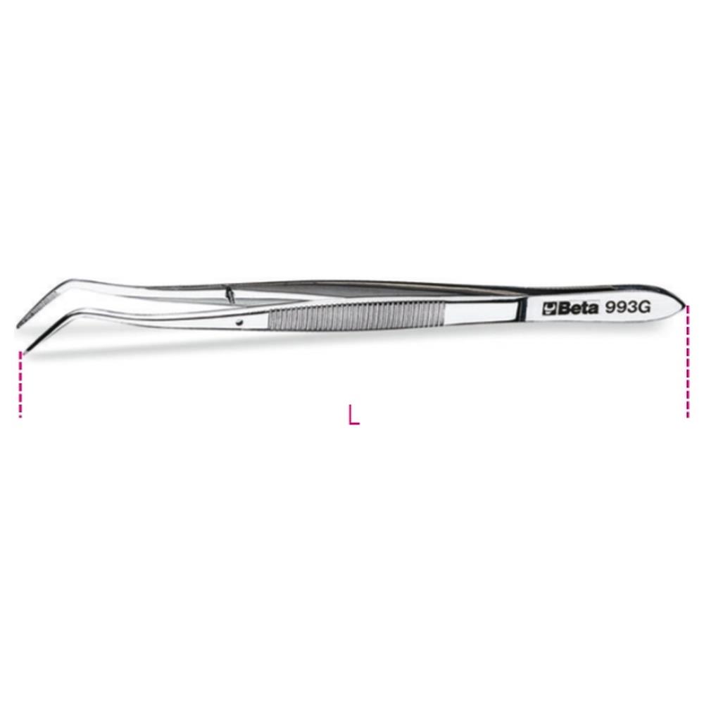 pinzetta a molla con perno a punte curve a gomito zigrinate in acciaio inossidabile beta 993g