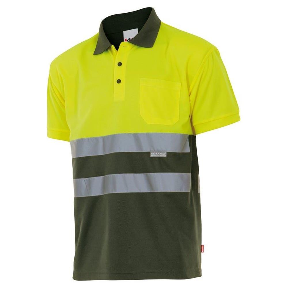 polo velilla bicolor maniche corta cod 173 verde militare/giallo fluo s