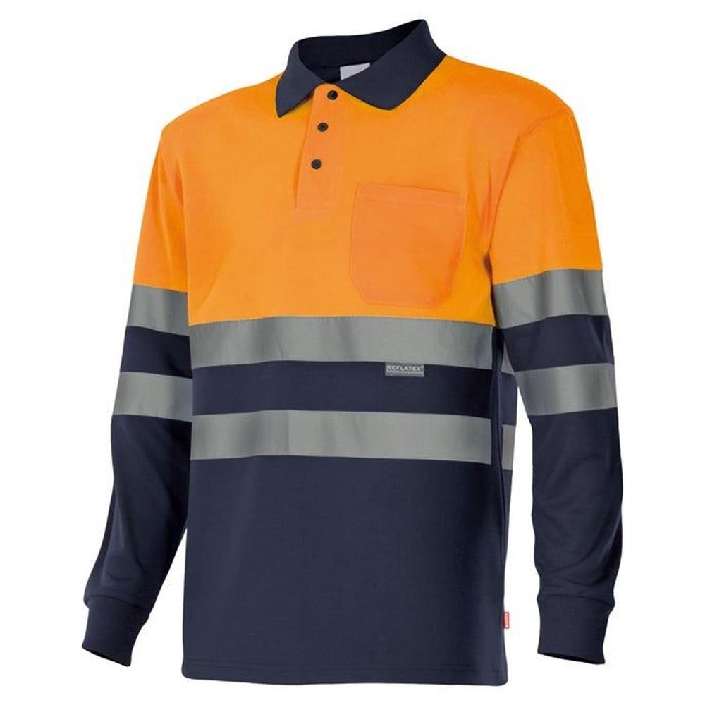 polo velilla bicolor maniche lunga cod 175 azul marino/arancio fluo xs