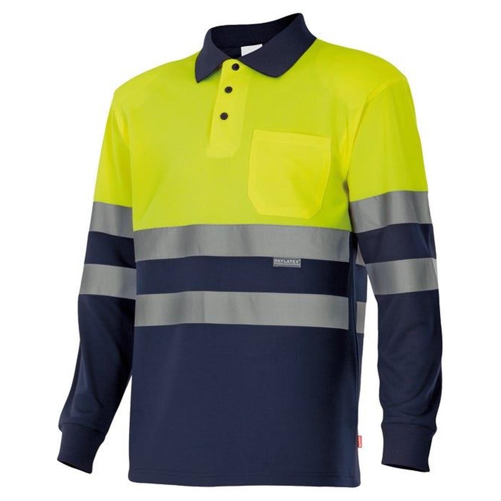 polo velilla bicolor maniche lunga cod 175 azul marino/giallo fluo xs