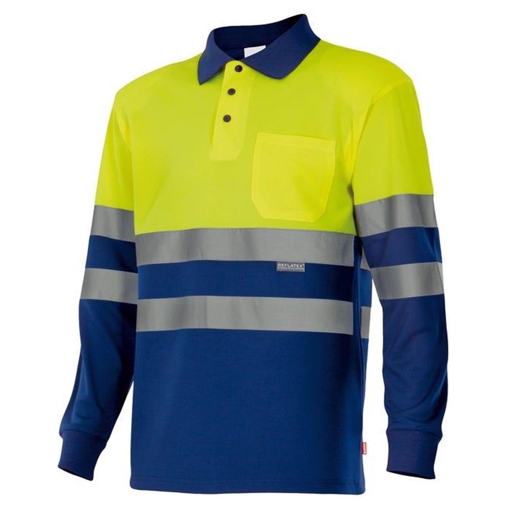 polo velilla bicolor maniche lunga cod 175 bluette/giallo fluo xs